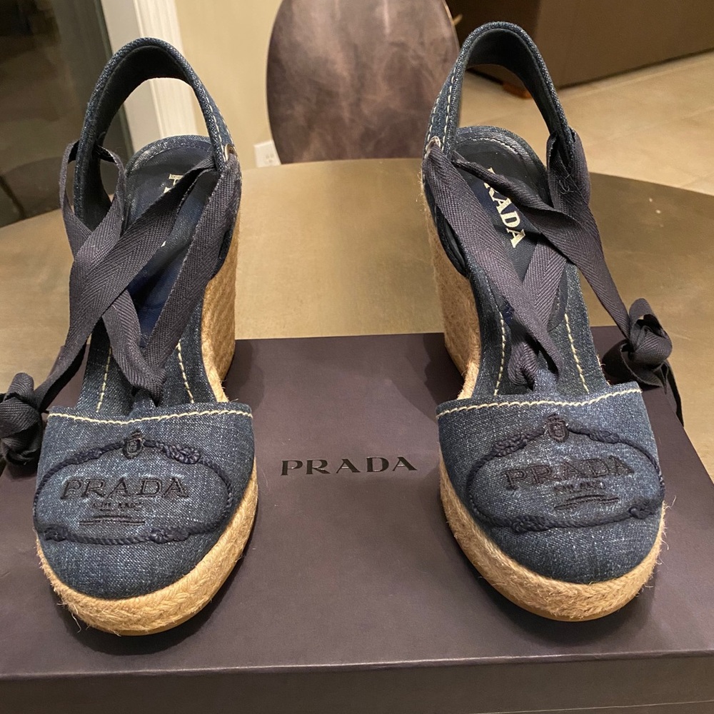 Denim Delave Log Bleu Prada Wedges